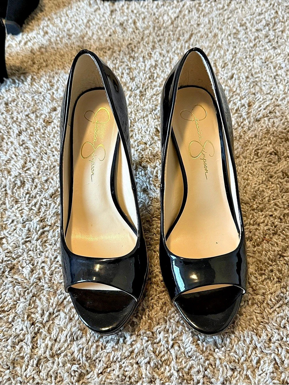 Jessica Simpson Black Patent Peep Toe Heels. - Casual Classy Party Church